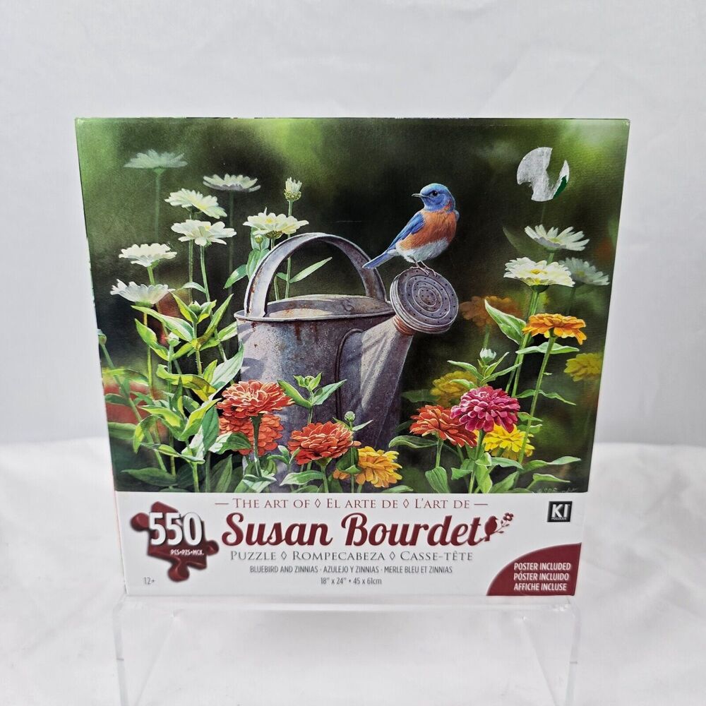 Karmin Puzzle 550 Piece Susan Bourdet Bird Watercan Flowers 18" x 24" Sealed New